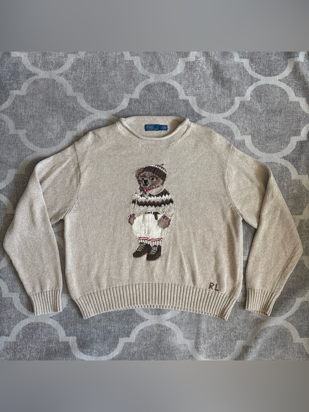 Polo Ralph Lauren Beige Bear Roll Neck Sweater L